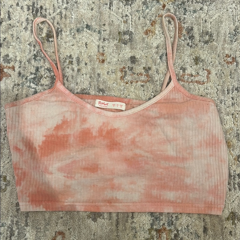 ROMWE Pink Ribbed Sleeveless Crop Camisole